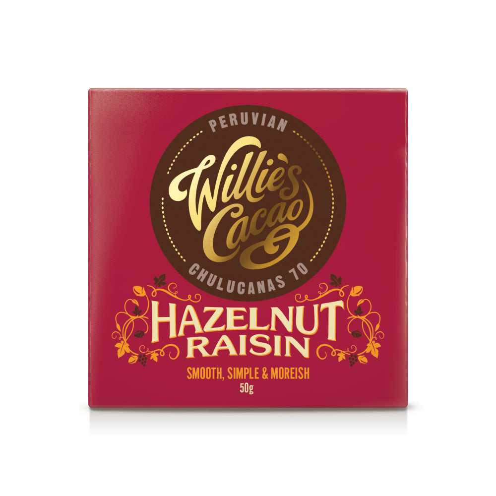 Willie's Cacao Hazelnut & Raisin Chocolate Bar (12x50g)