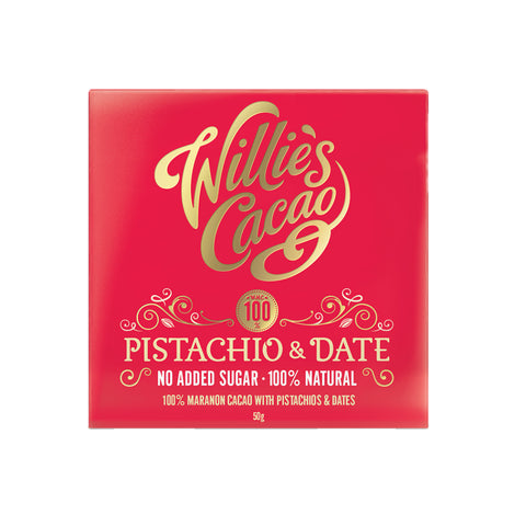 Willie's Cacao No Added Sugar Pistachio & Date Chocolate (12x50g)