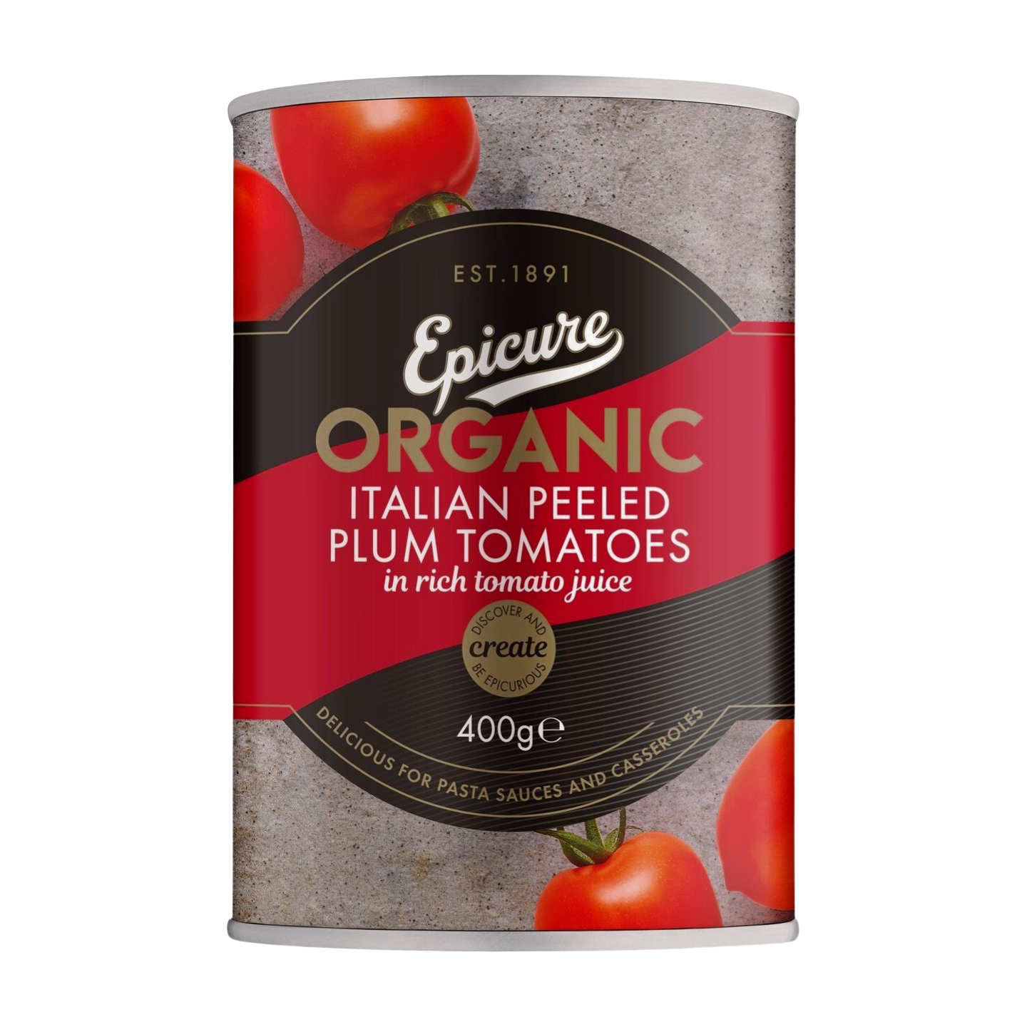 Epicure Organic Peeled Plum Italian Tomatoes (12x400g)