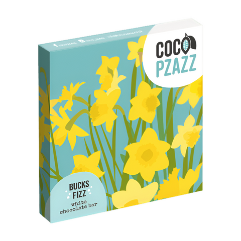 Coco Pzazz "Daffodils" Bucks Fizz White Chocolate Bar (12x80g)