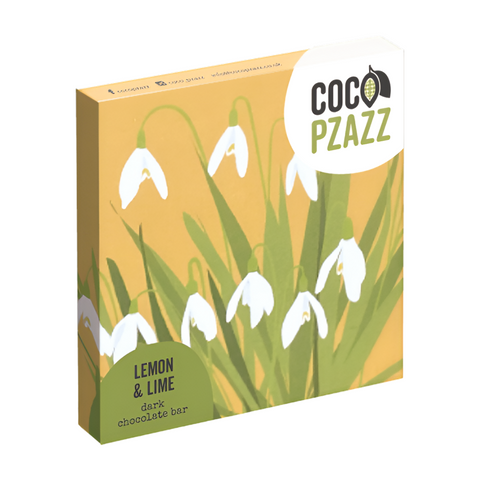 Coco Pzazz "Snowdrops" Lemon & Lime Dark Chocolate Bar (12x80g)