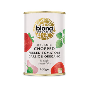 Biona Organic Chopped Tomatoes with Garlic & Oregano (12x400g)