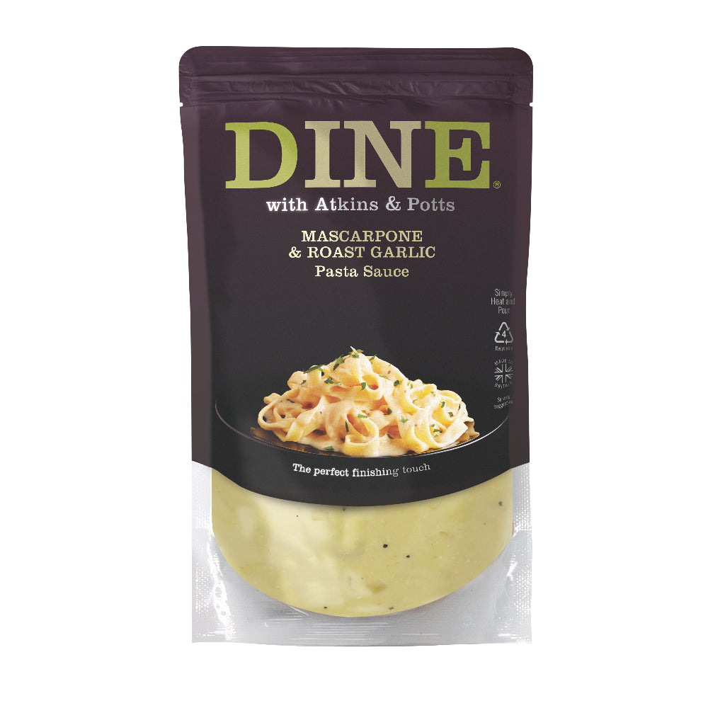 DINE with Atkins & Potts Mascarpone & Roast Garlic Pasta Sauce (6x350g)
