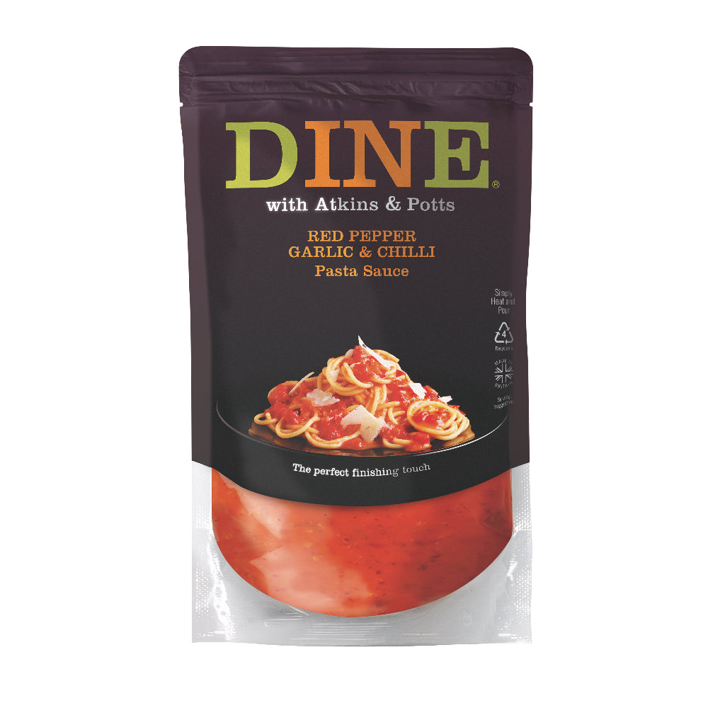 DINE with Atkins & Potts Red Pepper Garlic & Green Chilli Pasta Sauce (6x350g)