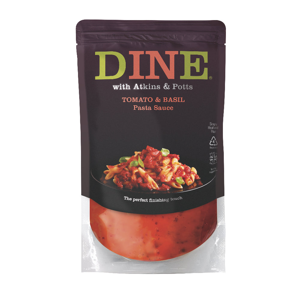 DINE with Atkins & Potts Tomato & Basil Pasta Sauce (6x350g)