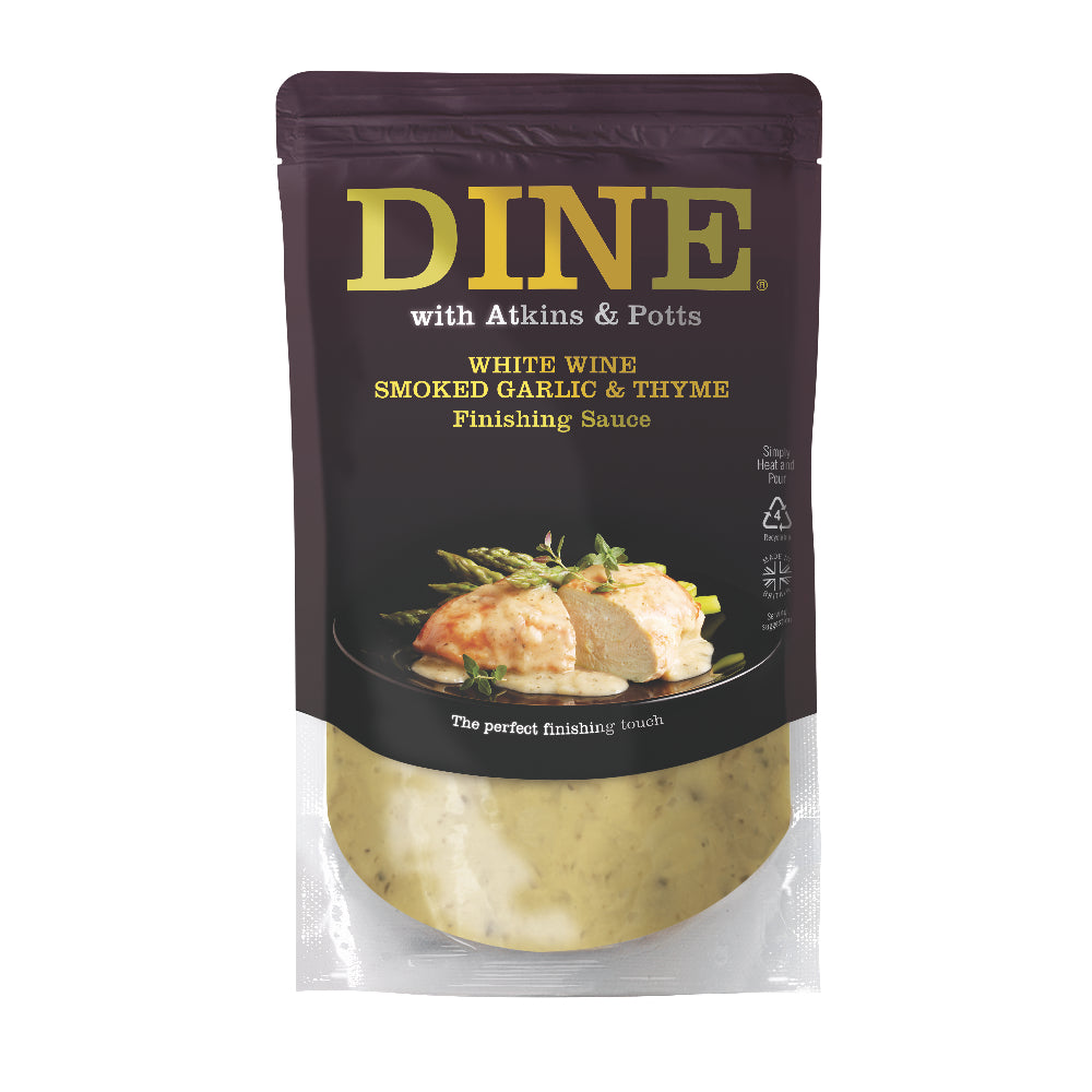 DINE with Atkins & Potts White Wine, Smoked Garlic & Thyme Sauce (6x350g)