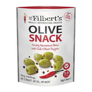 Mr Filbert's Green Olives with Chilli & Black Pepper (12x50g)