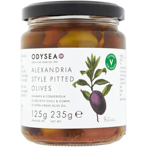 Odysea Alexandria Style Pitted Olives with Cumin & Chilli (6x245g)