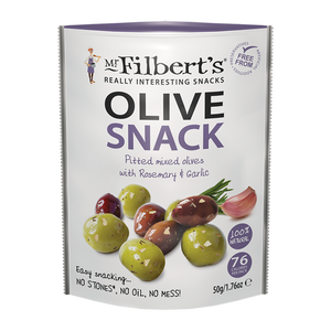 Mr Filbert's Pitted Mixed Olives with Rosemary & Garlic (12x50g)