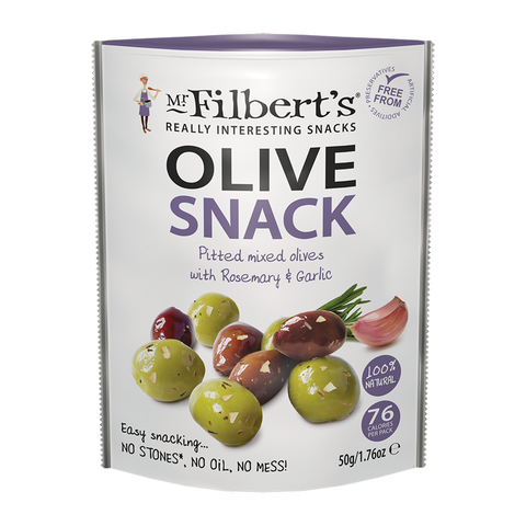 Mr Filbert's Pitted Mixed Olives with Rosemary & Garlic (12x50g)